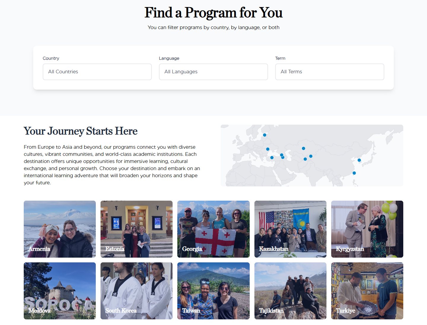 American Councils Study Abroad – captură desktop